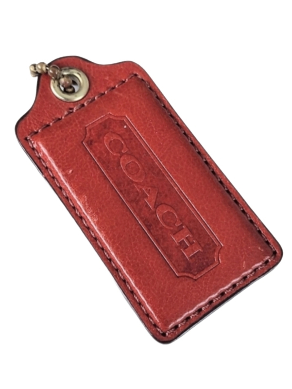 🎃 Vintage Y2K Coach XL 3" Vermillion Orange Leather Hangtag Bag Charm Keychain
